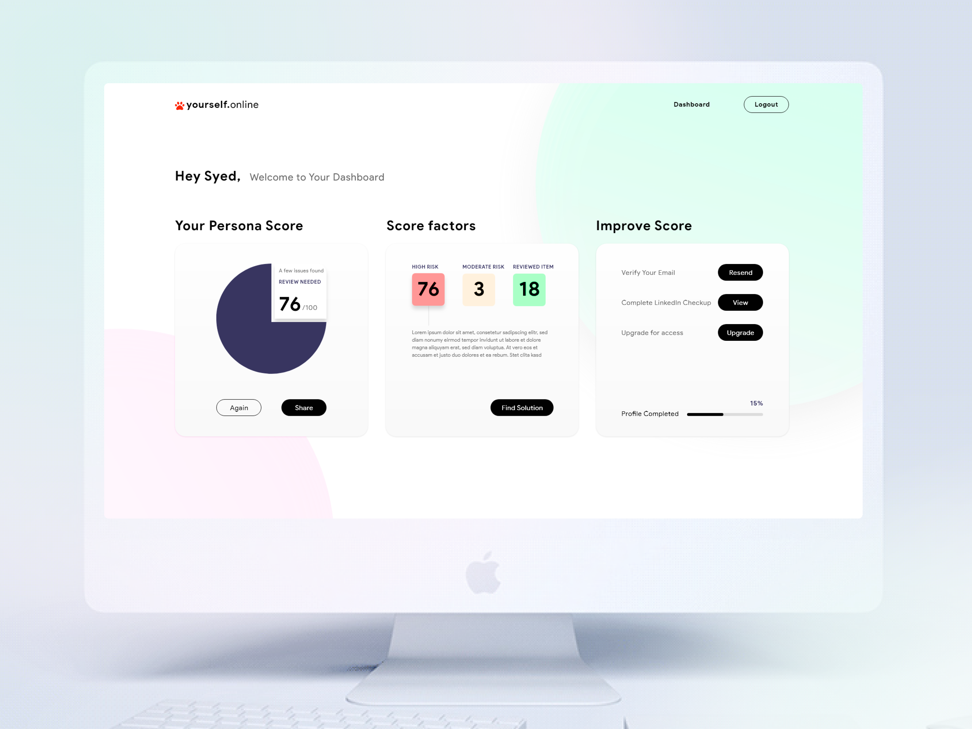 Yourself.online dashboard