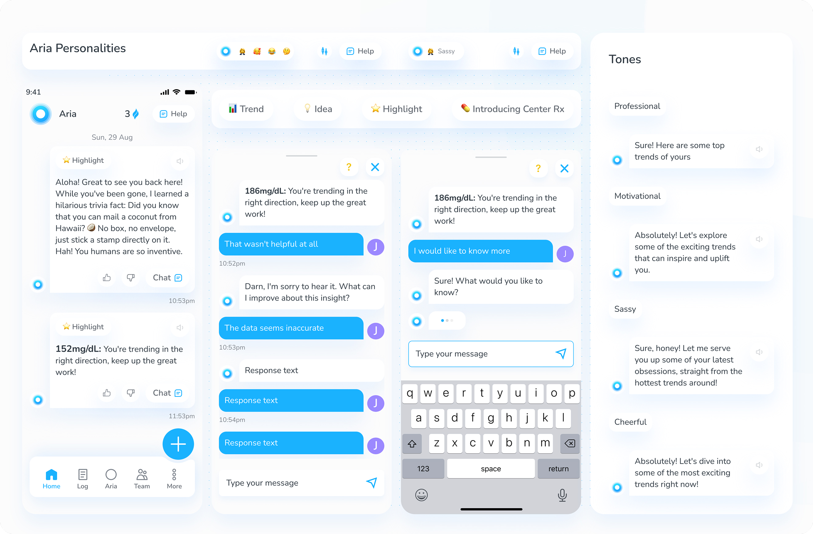 Center Health Aria Chat & Feed — personalised AI health coaching interface